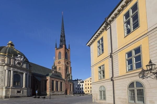 View of Riddarholmen Church at dusk, Riddarholmen, Stockholm, Sweden, Scandinavia, Europe