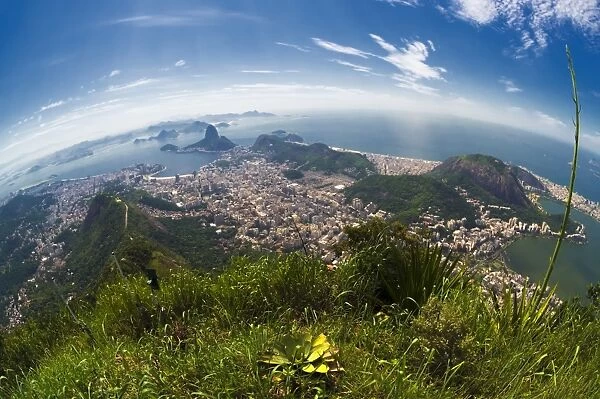 View over Rio de Janeiro, Copacabana, Botafogo, Guanabara Bay and the Sugar Loaf, Rio de Janeiro, Brazil, South America