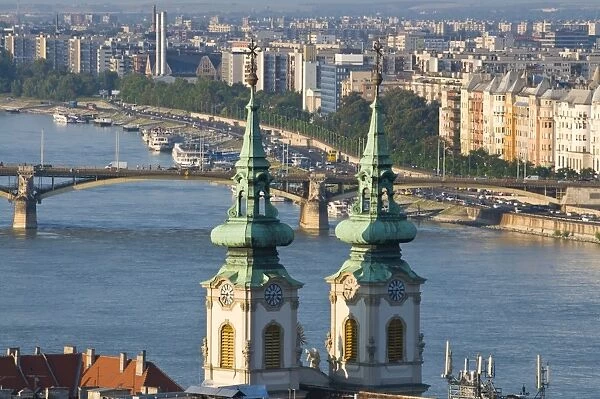 View over the River Danube with church towers in the foreground, UNESCO World Heritage Site