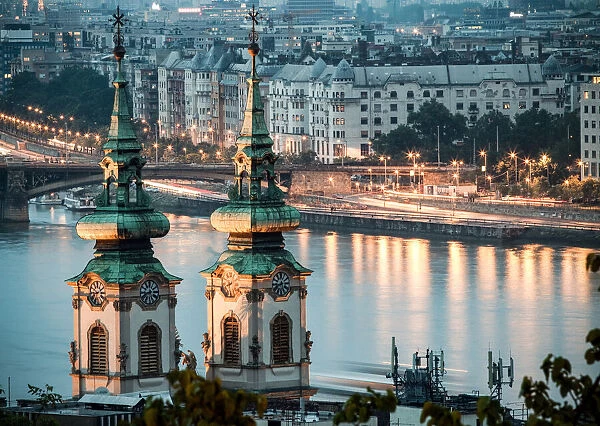 View over the River Danube at night in Budapest, Hungary, Europe