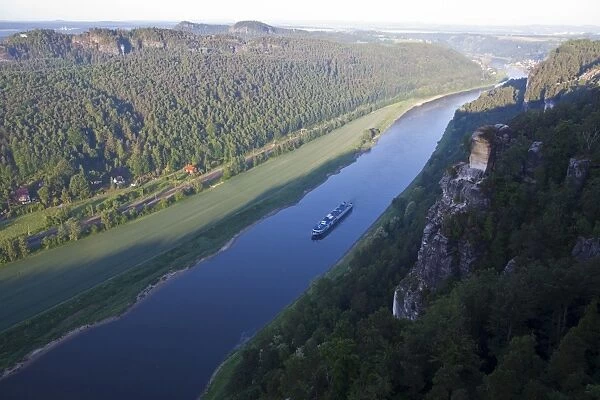 View over the River Elbe in the early morning, Saxon Switzerland, Saxony, Germany, Europe
