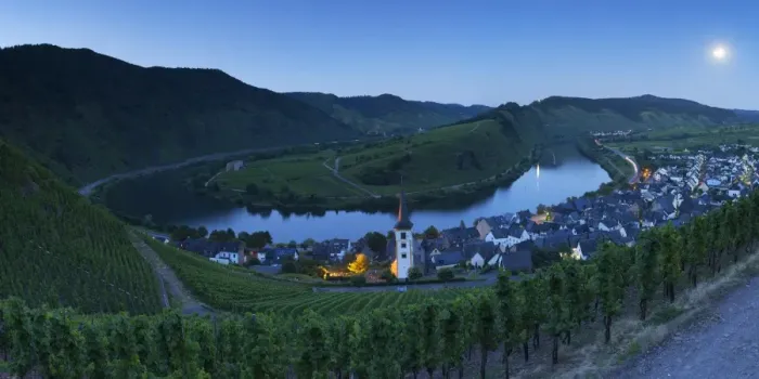 Framed Print : View of River Moselle at dusk, Bremm, Rhineland-Palatinate, Germany, Europe Framed Print : View of River Moselle at dusk, Bremm, Rhineland-Palatinate, Germany, Europe