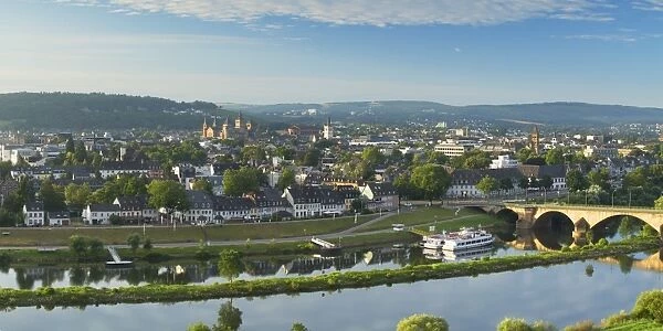 View of River Moselle and Trier, Rhineland-Palatinate, Germany, Europe