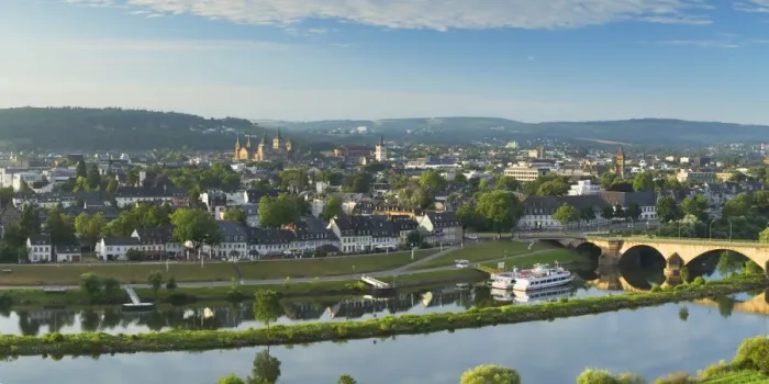 Framed Print : View of River Moselle and Trier, Rhineland-Palatinate, Germany, Europe Framed Print : View of River Moselle and Trier, Rhineland-Palatinate, Germany, Europe