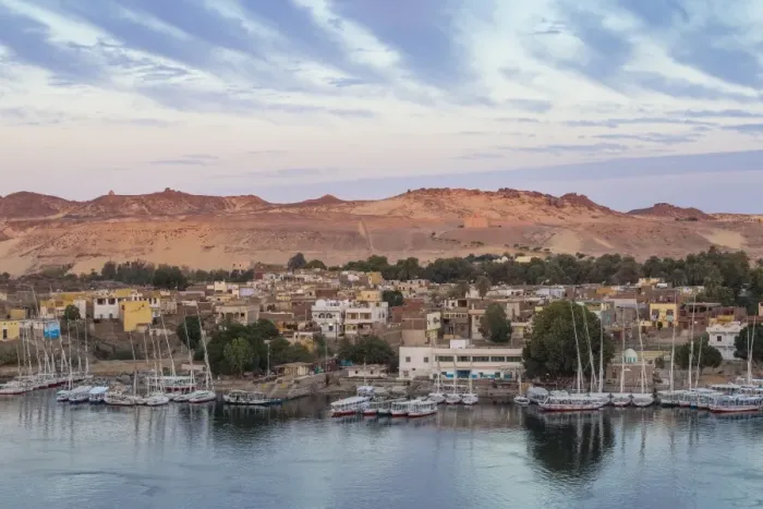 Framed Print : View of The River Nile and Nubian village on Elephantine Island, Aswan, Upper Egypt Framed Print : View of The River Nile and Nubian village on Elephantine Island, Aswan, Upper Egypt