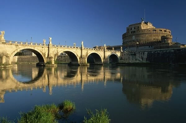 View across River Tiber to the Ponte Sant Angelo and