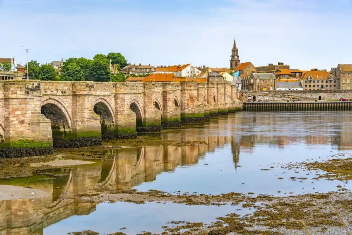 Framed Print : View of River Tweed and town buildings, Berwick-upon-Tweed, Northumberland, England Framed Print : View of River Tweed and town buildings, Berwick-upon-Tweed, Northumberland, England