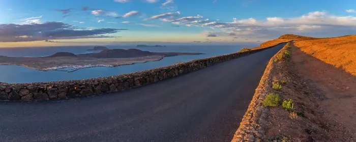 Framed Print : View of road and La Graciosa Island from Mirador del Rio at sunset, Lanzarote, Las Palmas, Canary Islands, Spain, Atlantic, Europe Framed Print : View of road and La Graciosa Island from Mirador del Rio at sunset, Lanzarote, Las Palmas, Canary Islands, Spain, Atlantic, Europe