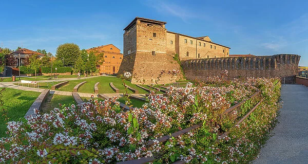 View of Rocca Malatestiana from Arena Francesca da Rimini, Rimini, Emilia-Romagna, Italy, Europe