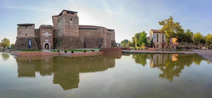 Framed Print : View of Rocca Malatestiana from Piazza Malatesta, Rimini, Emilia-Romagna, Italy, Europe
