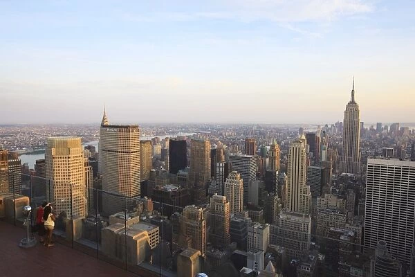 View from the top of the Rockefeller Center of Lower Manhattan and the Empire State Building