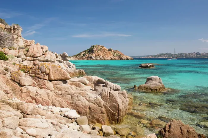 Framed Print : View from rocks across the clear turquoise waters of Cala Corsara to the pink granite headland of Punta Rossa Corsara, Spargi Island, La Maddalena Archipelago National Park, Sassari, Sardinia, Italy, Mediterranean, Europe Framed Print : View from rocks across the clear turquoise waters of Cala Corsara to the pink granite headland of Punta Rossa Corsara, Spargi Island, La Maddalena Archipelago National Park, Sassari, Sardinia, Italy, Mediterranean, Europe