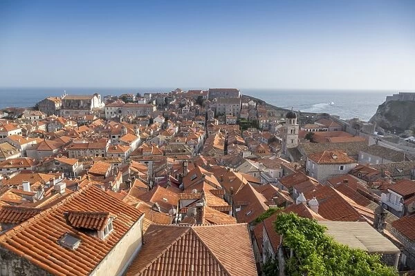View across rooftops from the city wall of Dubrovnik, UNESCO World Heritage Site, Croatia, Europe