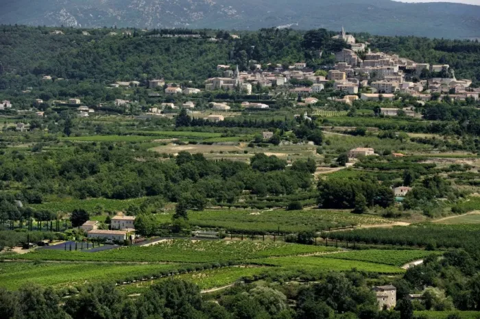 Framed Print : View of rural landscape from the picturesque village of Lacoste, Provence, France, Europe