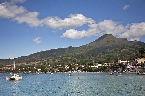 View of Saint-Pierre showing Mount Pelee in background, Martinique, Lesser Antilles, West Indies, Caribbean, Central America