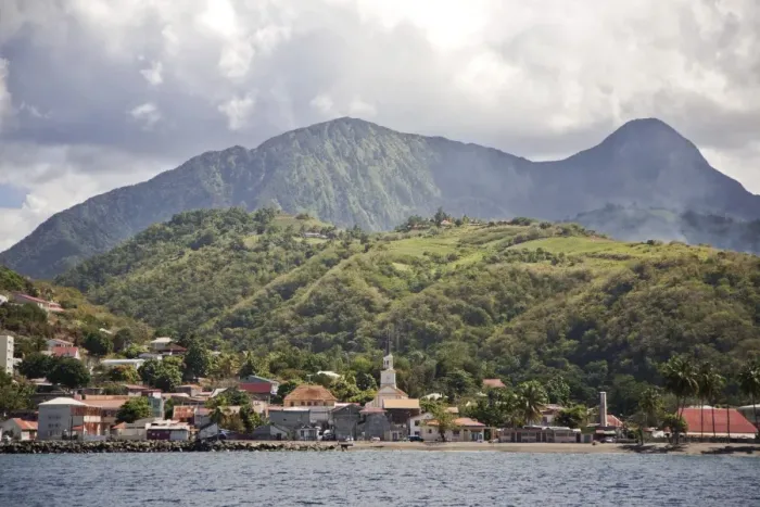 Framed Print : View of Saint-Pierre showing Mount Pelee in background, Fort-de-France, Martinique, Lesser Antilles, West Indies, Caribbean, Central America Framed Print : View of Saint-Pierre showing Mount Pelee in background, Fort-de-France, Martinique, Lesser Antilles, West Indies, Caribbean, Central America