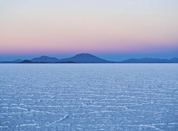 View of the Salar de Uyuni, the largest salt flat in the world, at sunrise, Daniel Campos Province
