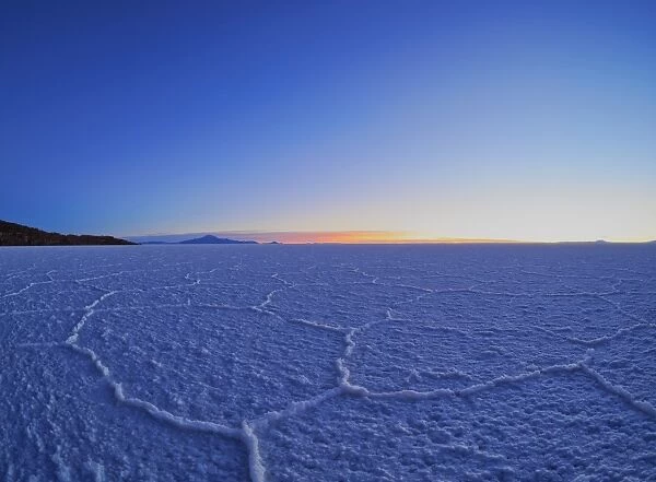 View of the Salar de Uyuni, the largest salt flat in the world, at sunrise, Daniel Campos Province