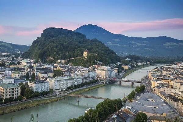 View of Salzach River with The Old City to the right and the New City to the left