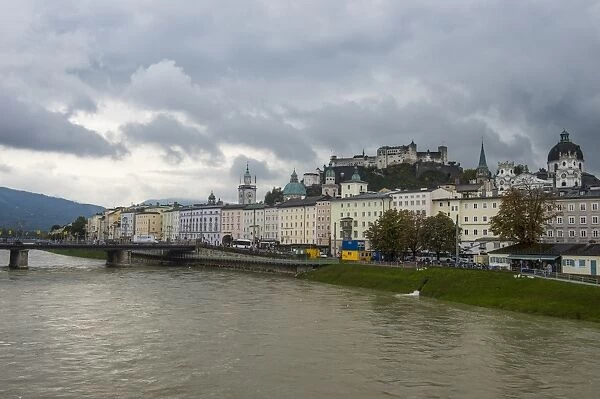 View over Salzburg and the Salzach River, Salzburg, Austria, Europe