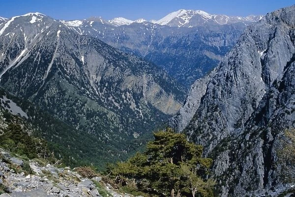 View over the Samaria Gorge and surrounding mountains