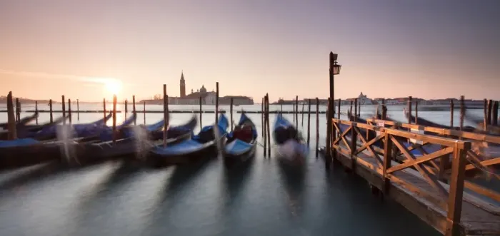 Framed Print : View towards San Giorgio Maggiore at dawn from Riva Degli Schiavoni, with gondolas in foreground Framed Print : View towards San Giorgio Maggiore at dawn from Riva Degli Schiavoni, with gondolas in foreground