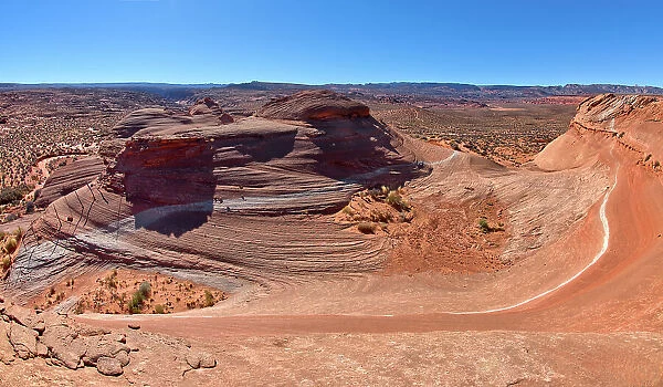 View from the top of a sandstone mesa, a fossilized sand dune, at Ferry Swale in the Glen Canyon Recreation Area near Page, Arizona, United States of America, North America
