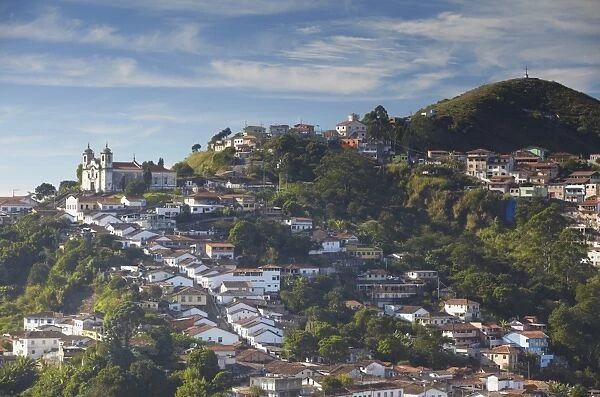 View of Santa Efigenia dos Pretos Church and hillside houses, Ouro Preto, UNESCO World Heritage Site, Minas Gerais, Brazil, South America