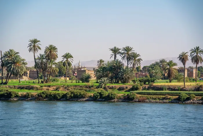 Framed Print : View of scenery from cruise boat near Armant on the Nile River, Luxor, Egypt, Africa Framed Print : View of scenery from cruise boat near Armant on the Nile River, Luxor, Egypt, Africa
