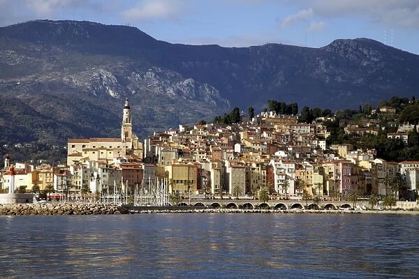 View from the sea of Menton, Alpes Maritimes, Provence, Cote d Azur