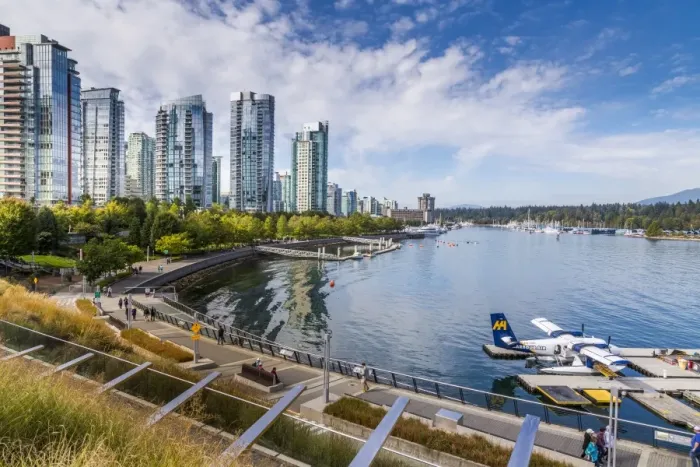 Framed Print : View of seaplane and urban office buildings around Vancouver Harbour, Downtown, Vancouver Framed Print : View of seaplane and urban office buildings around Vancouver Harbour, Downtown, Vancouver