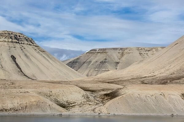 View of sedimentary layers from Cape Hay, Bylot Island, Nunavut, Canada, North America