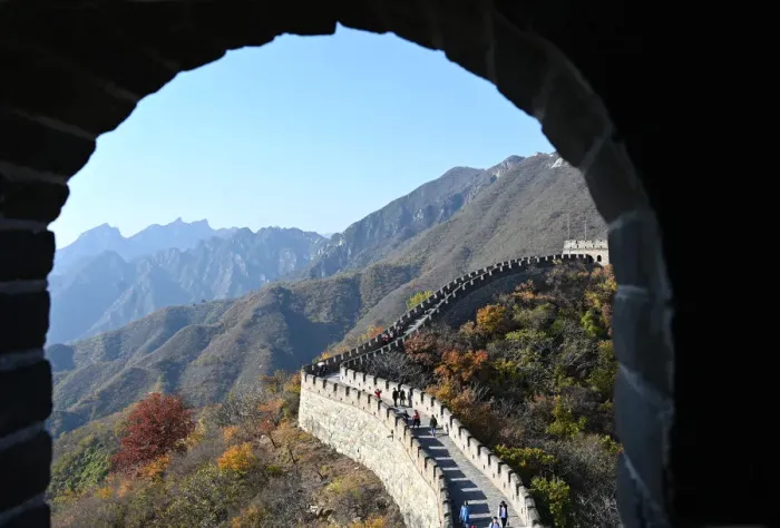 Framed Print : View through sentry post window, Great Wall of China, built 1368, Mutianyu section Framed Print : View through sentry post window, Great Wall of China, built 1368, Mutianyu section