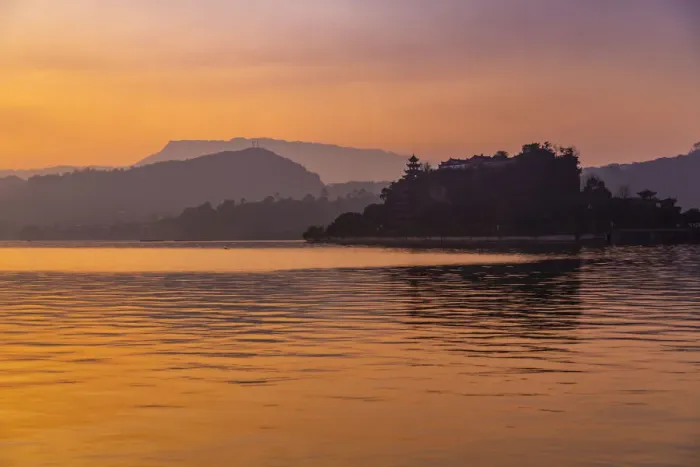Framed Print : View of Shi Baozhai Pagoda at dusk on Yangtze River near Wanzhou, Chongqing, People s Framed Print : View of Shi Baozhai Pagoda at dusk on Yangtze River near Wanzhou, Chongqing, People s