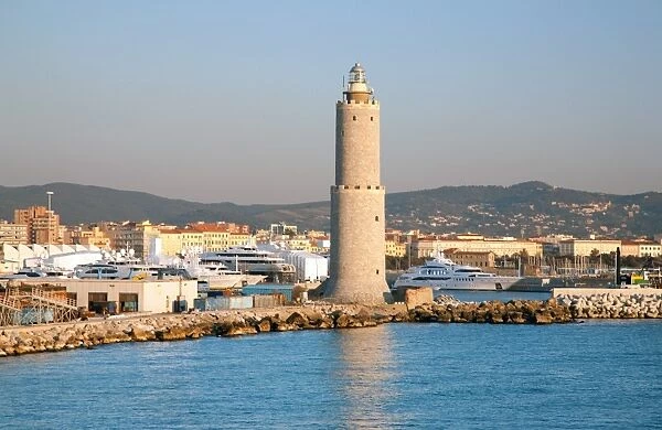 View of shipyard showing the Lighthouse of Livorno, Livorno, Tuscany, Italy, Europe