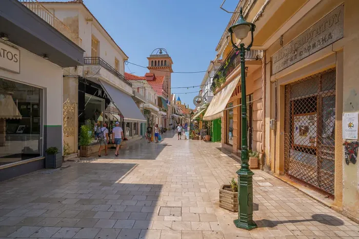 Framed Print : View of shopping street in Argostoli, capital of Cephalonia, Argostolion, Kefalonia, Ionian Islands, Greek Islands, Greece, Europe Framed Print : View of shopping street in Argostoli, capital of Cephalonia, Argostolion, Kefalonia, Ionian Islands, Greek Islands, Greece, Europe