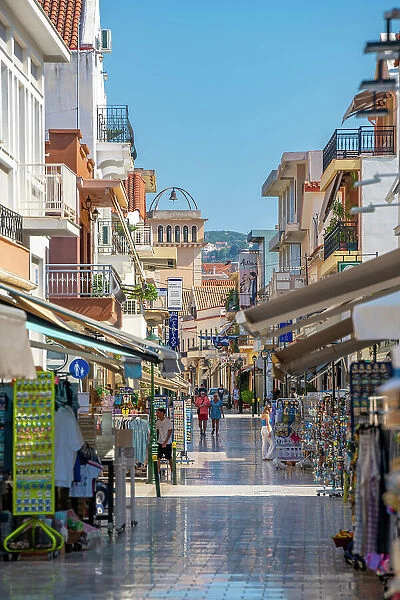 View of shopping street in Argostoli, capital of Cephalonia, Argostolion, Kefalonia, Ionian Islands, Greek Islands, Greece, Europe
