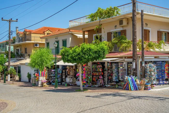 Framed Print : View of shops in Skala, Skala, Kefalonia, Ionian Islands, Greek Islands, Greece, Europe Framed Print : View of shops in Skala, Skala, Kefalonia, Ionian Islands, Greek Islands, Greece, Europe