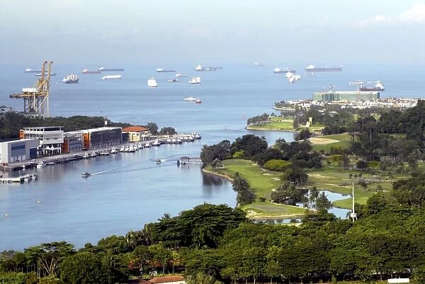 View of Singapore from Carlsberg Tower in Sentosa, Singapore, Southeast Asia, Asia