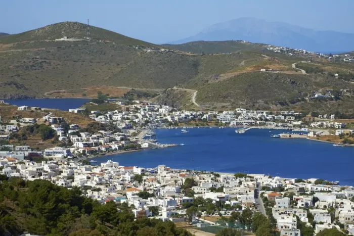 Framed Print : View over Skala, Patmos, Dodecanese, Greek Islands, Greece, Europe Framed Print : View over Skala, Patmos, Dodecanese, Greek Islands, Greece, Europe