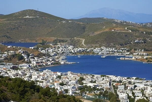 View over Skala, Patmos, Dodecanese, Greek Islands, Greece, Europe