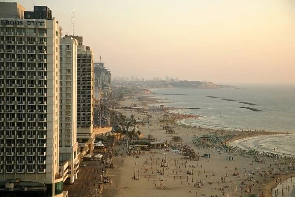 View over the skyline and beaches of Tel Aviv, Israel, Middle East