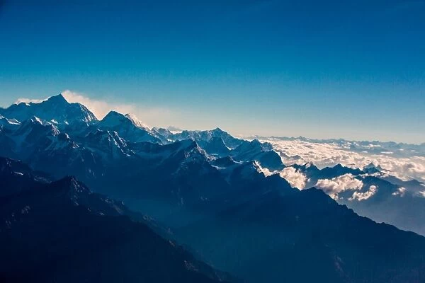 View of the skyline of Mount Everest and the Himalayas, Nepal, Asia