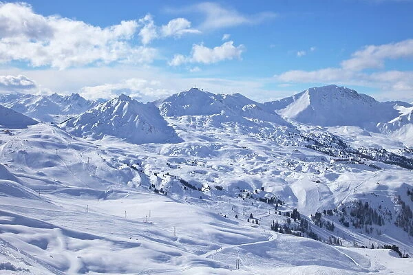 View of slopes near Belle Plagne, La Plagne, Savoie, French Alps, France, Europe