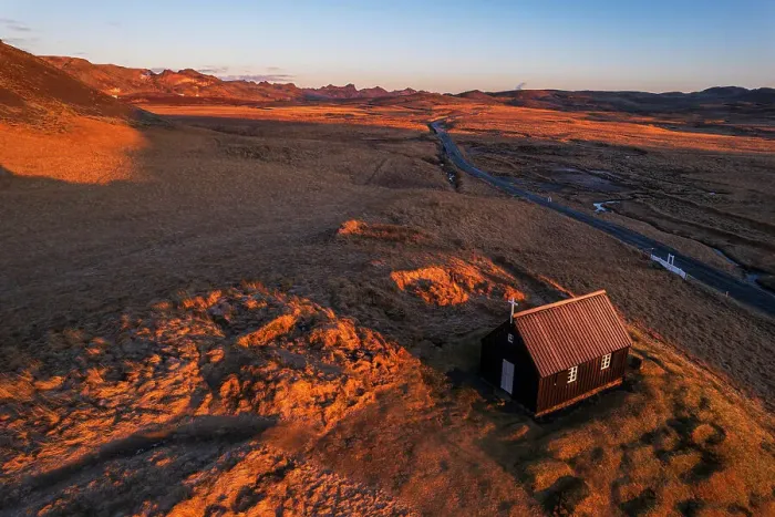 Framed Print : View from above of the small black wooden church of krysuvikurkirkja, at sunrise, Krysuvik, Hafnarfjardarkaupstadur municipality, Reykjanes peninsula, Capital region, Iceland, Polar Regions Framed Print : View from above of the small black wooden church of krysuvikurkirkja, at sunrise, Krysuvik, Hafnarfjardarkaupstadur municipality, Reykjanes peninsula, Capital region, Iceland, Polar Regions