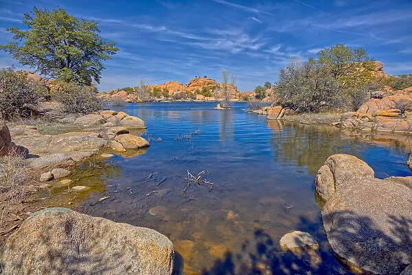 View of a small cove near the end of Lake Shore Trail in Watson Lake at Prescott