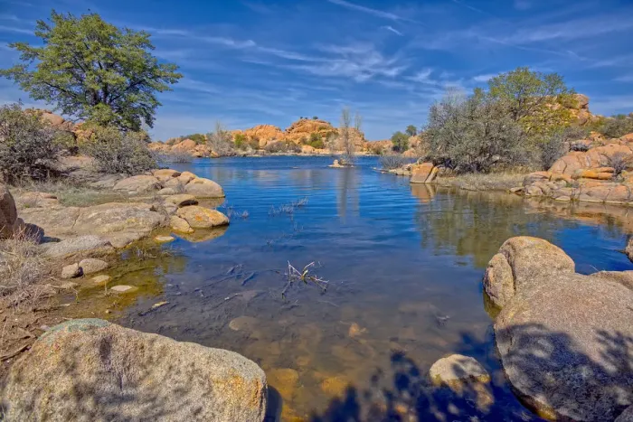 Framed Print : View of a small cove near the end of Lake Shore Trail in Watson Lake at Prescott Framed Print : View of a small cove near the end of Lake Shore Trail in Watson Lake at Prescott