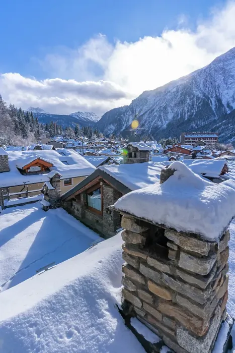 Framed Print : View of snow covered mountains and rooftops in Courmayeur in winter, Courmayeur, Aosta Valley, Italian Alps, Italy Framed Print : View of snow covered mountains and rooftops in Courmayeur in winter, Courmayeur, Aosta Valley, Italian Alps, Italy