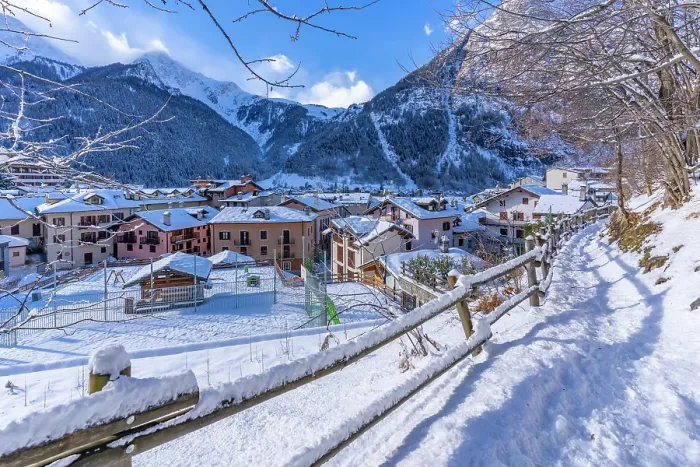 Framed Print : View of snow covered mountains and rooftops in Courmayeur in winter, Courmayeur, Aosta Valley, Italian Alps, Italy Framed Print : View of snow covered mountains and rooftops in Courmayeur in winter, Courmayeur, Aosta Valley, Italian Alps, Italy