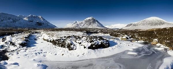 View across snow-covered Rannoch Moor to Buachaille Etive Mor, Highland